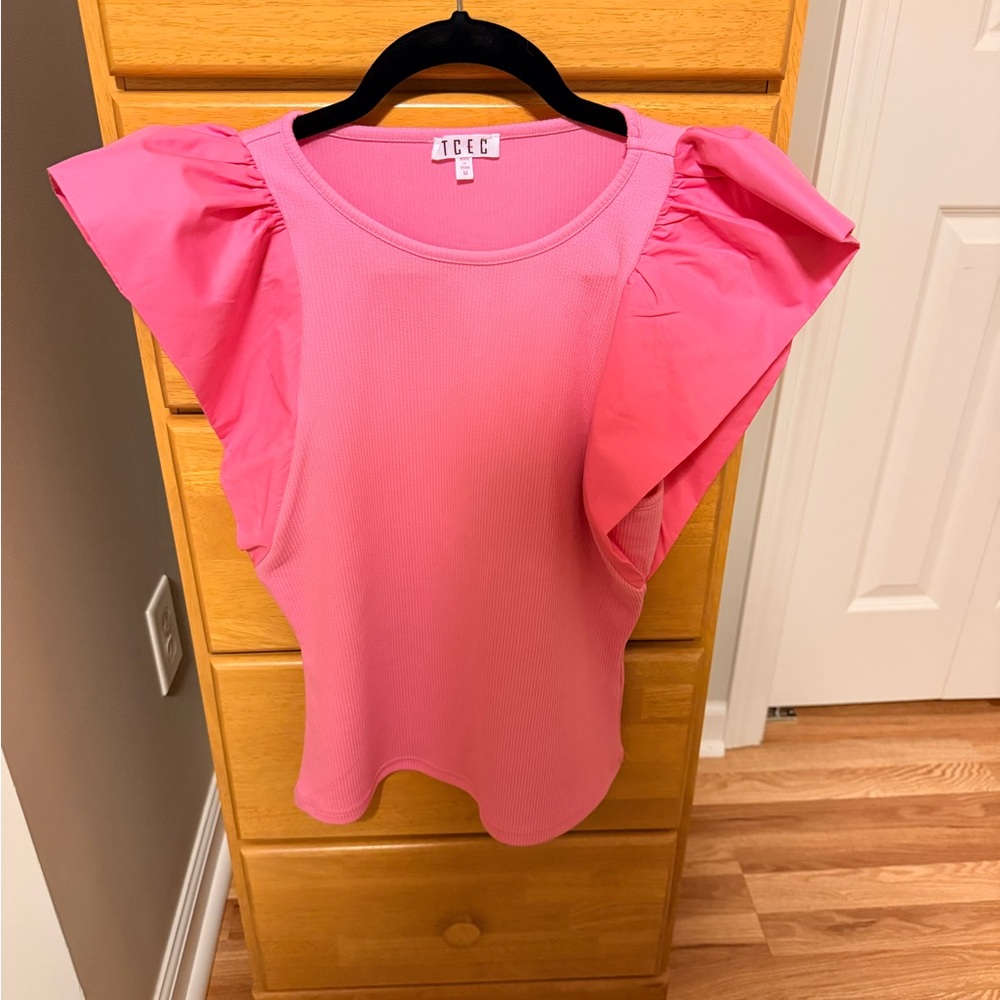 TCEC Bright Pink Ruffle Sleeve Top